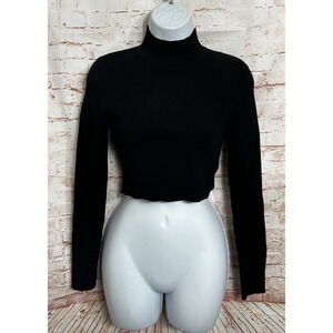 Divided By H&M Black Ribbed Crop Sweater Sz M Fitted Minimalist Mock Neck Top